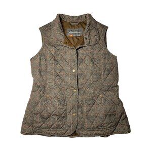 Eddie Bauer Women's Brown Plaid Quilted Vest Snap Button Closure Size T XL Sport
